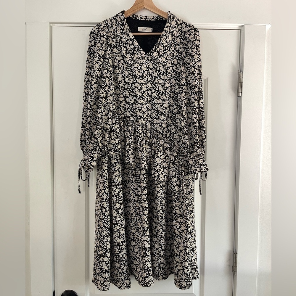 Leaf Floral Asymmetrical Ruffle Dress - XS